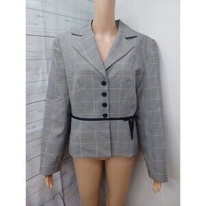 Giorgio Sant Angelo Womens Blazer Jacket Windowpane Gray Sz 12